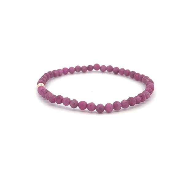 Ruby Micro Faceted Gemstone Beaded Stretch Bracelet with 14K Gold Accent Bead Ha - Picture 3 of 8